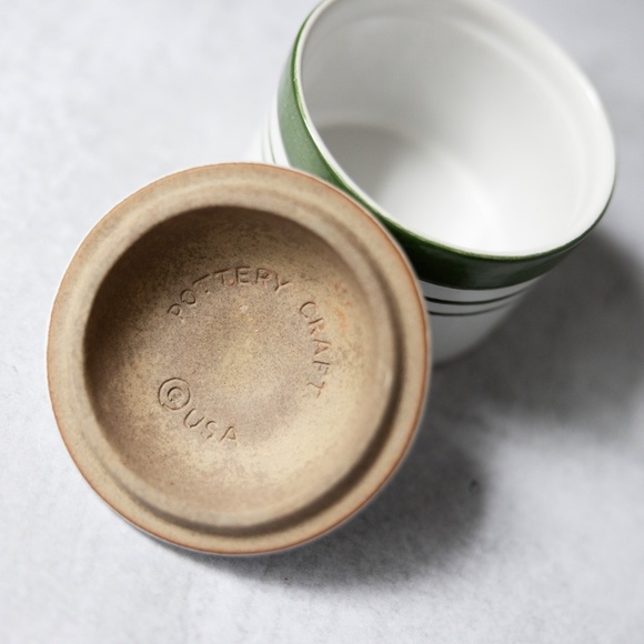 Small green white stoneware cheese crock canister with lid Pottery Craft Rondele - Picture 6 of 9